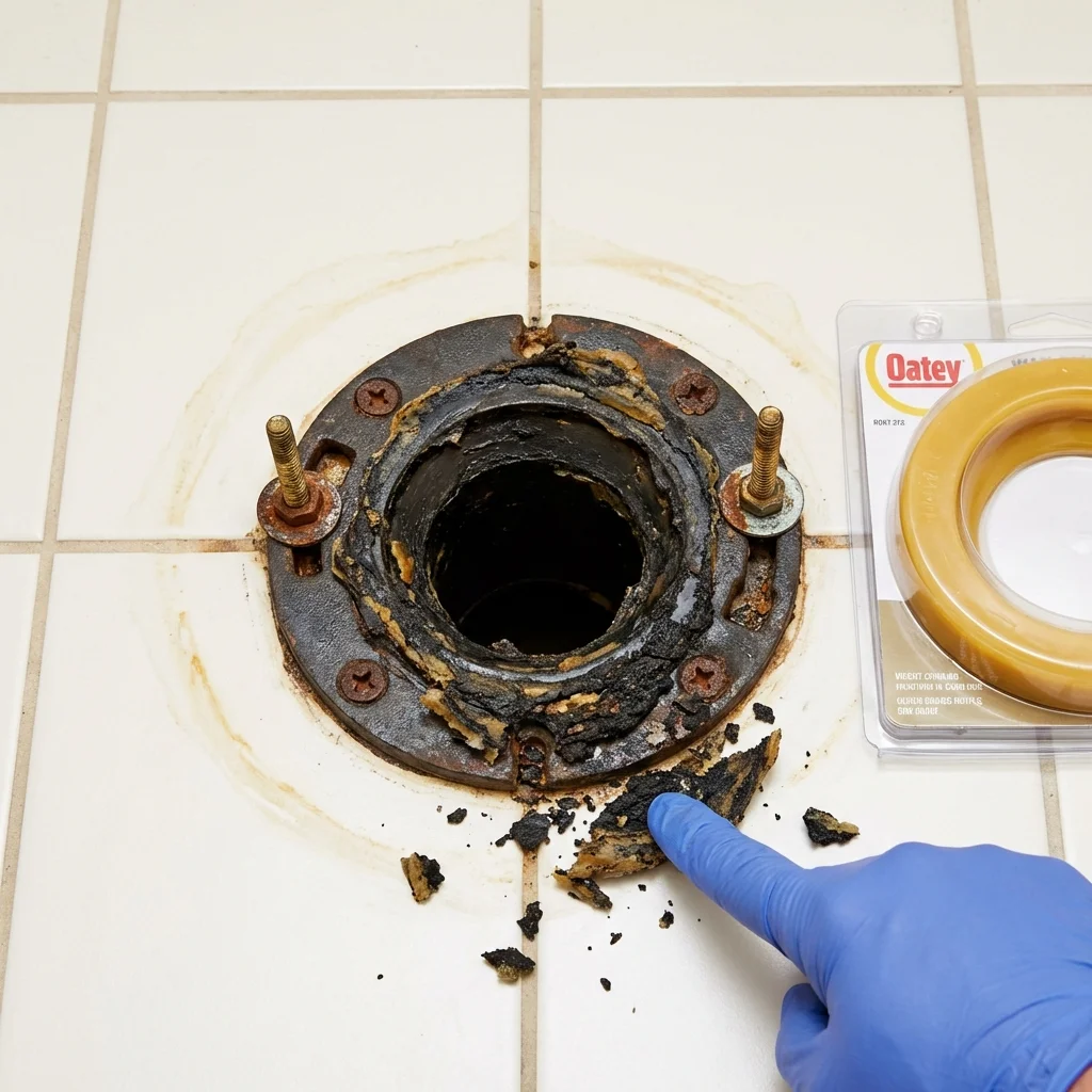 Failed wax ring showing water seepage at the base of a toilet in a Palmyra, PA home