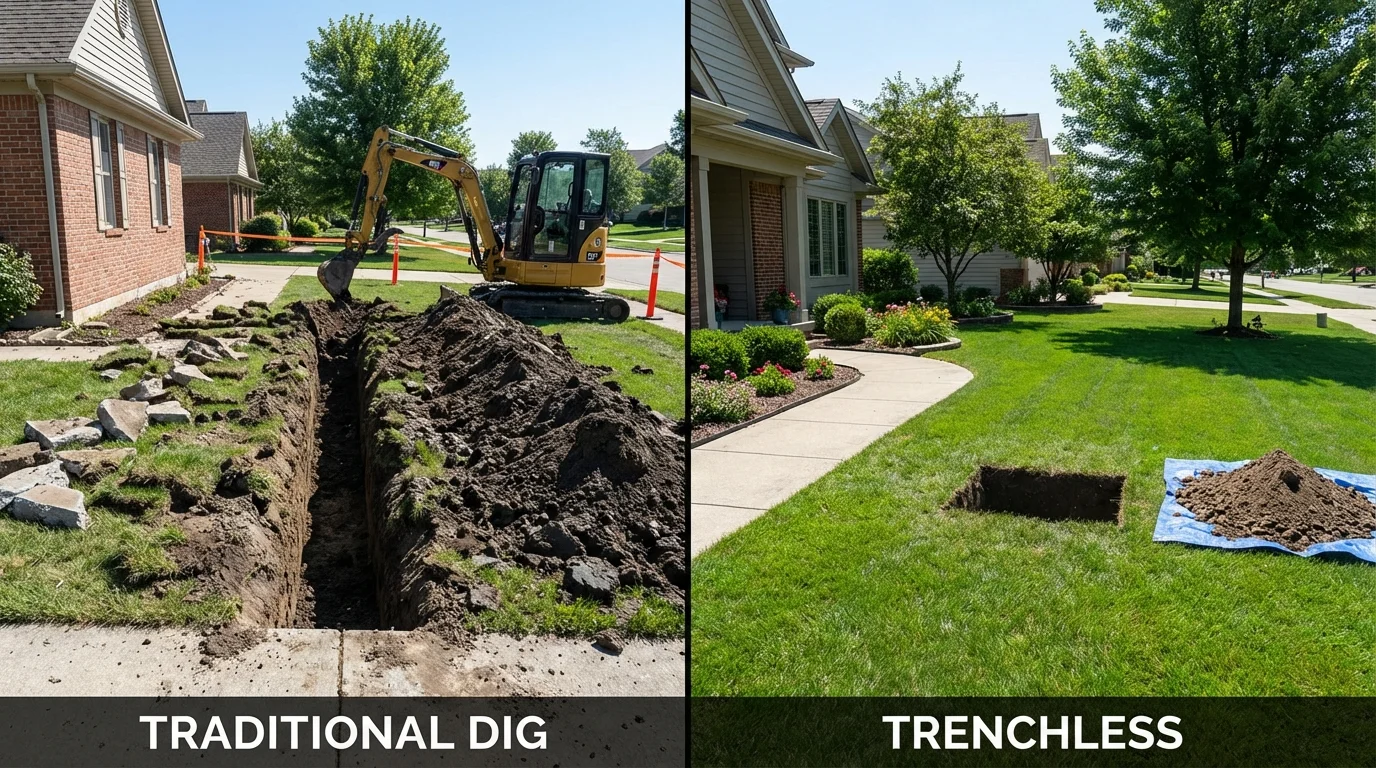 Trenchless sewer repair with minimal yard damage versus traditional excavation in Palmyra, PA